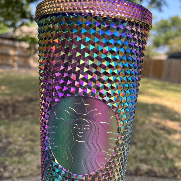 Starbucks Black PVD Metallic Oil Slick Rainbow Bling Venti Studded Cup - Picture 3 of 3